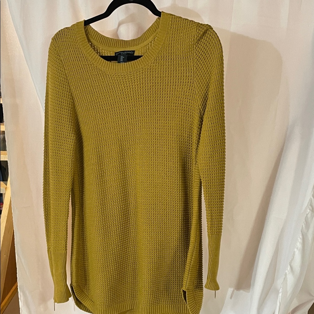 Cynthia Rowley Active Mustard Textured Knit Crewneck